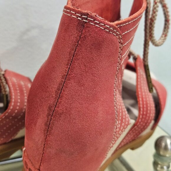 Sorel Joanie Red LL5347-602O pen Toe Cut Out Hi Wedge Heel Sandals Red Size 8.5 - Picture 12 of 14